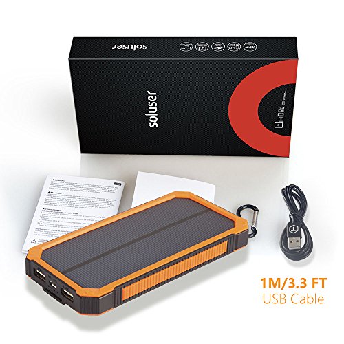 Solar Power Bank 15000mAh Friengood Portable Solar Phone Charger with Dual USB Ports Solar External Battery Charger with 6 LED Flashlight for Cell Phone Orange Camera and More Tablet 